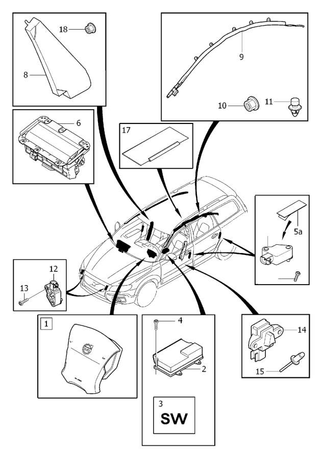 31264395 Air Bag Impact Sensor Pillar Srs Airbag