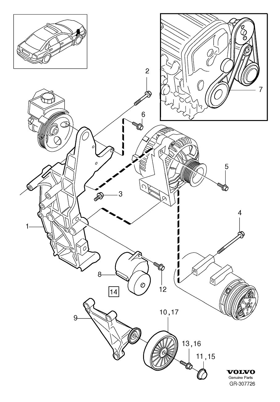 Volvo S80 Cover. Auxiliary aggregate Suspension. Auxiliary Belt Drive