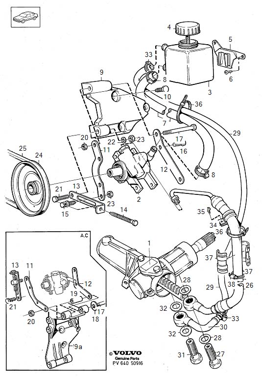 1985 Volvo 240 Attaching Arm. Insert Card. Power Steering. Pump. Servo