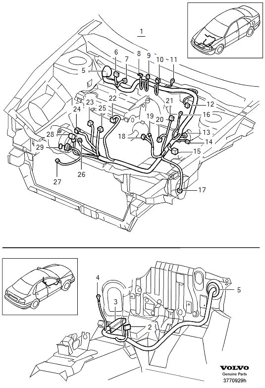 2001 Volvo V40 Cable Harness. Cable Terminals. Connector. Diesel